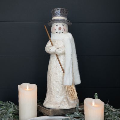 Frosty Mache Snowman With Scarf Figure