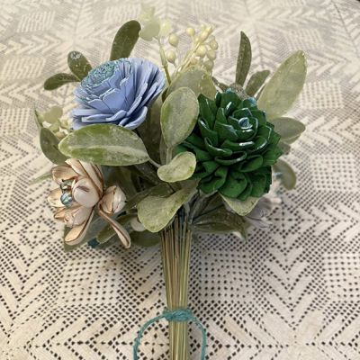 Frosty Winter Blues Wood Floral Bouquet