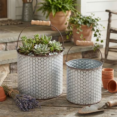 Galvanized Metal Handled Honeycomb Buckets Set of 2