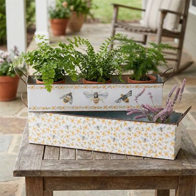 Garden Accents Metal Bee Decorative Trough Bins Set of 2