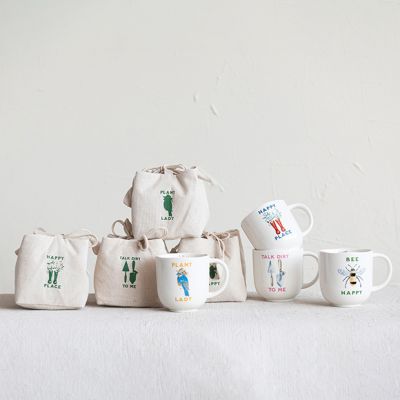 Garden Talk Painted Stoneware Mug Set of 4