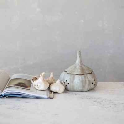 Garlic Shaped Stoneware Onion Keeper