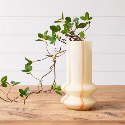 Geometric Glass Vase with Orange Stripes