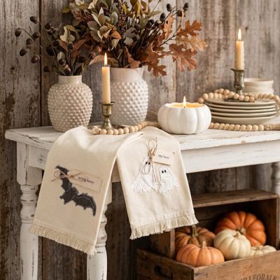 Ghosts and Bats Fringed Tea Towel Set of 2