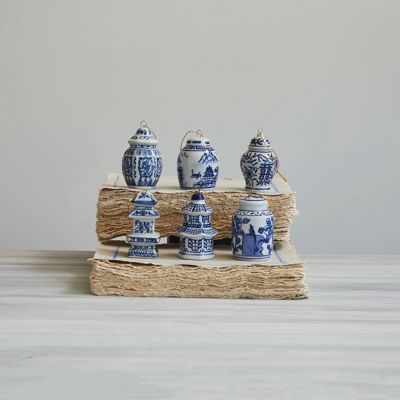 Ginger Jar Stoneware Ornament Set of 6