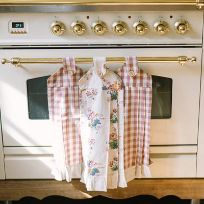 Gingham and Floral Ruffled Kitchen Towel Set of 3