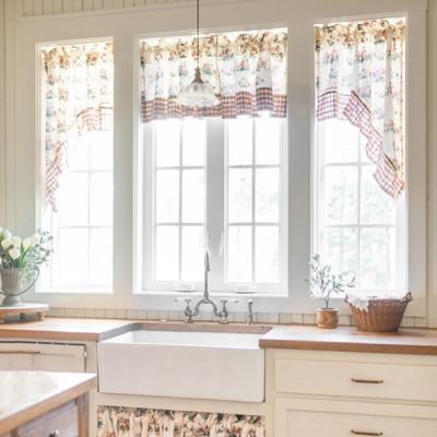 Gingham and Floral Ruffled Window Valance