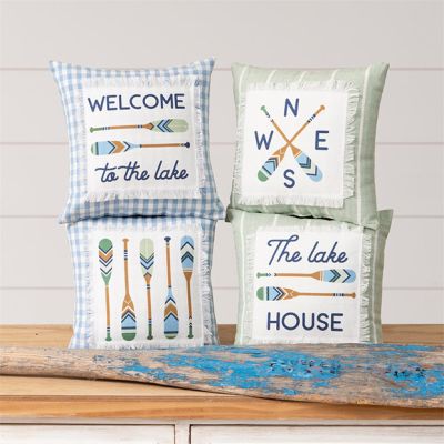 Gingham and Stripe Lake House Throw Pillow Set of 4