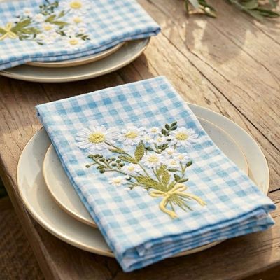 Gingham Check Daisy Kitchen Towel Set of 2