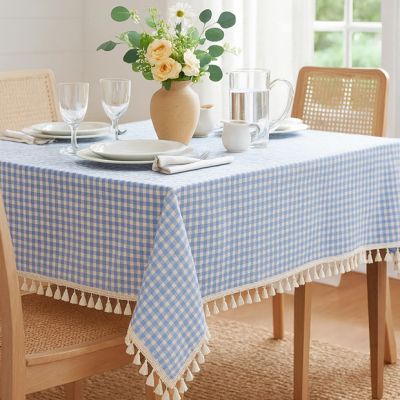 Gingham Check Tasseled Tablecloth