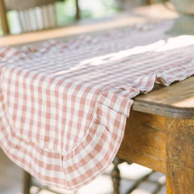 Gingham Rose Ruffled Table Runner