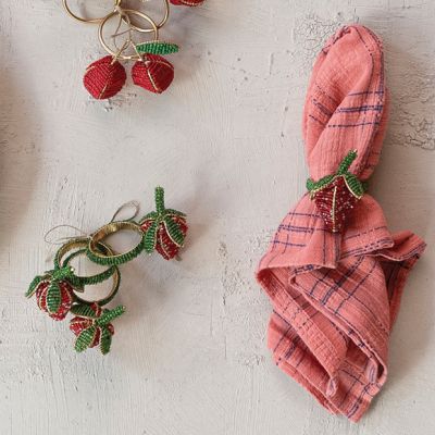 Glass Beaded Strawberry Napkin Rings Set of 4