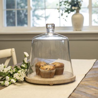 Glass Bell Cloche On Round Wood Base