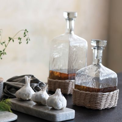 Glass Bottle with Stopper and Rattan Base