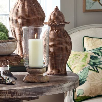Glass Candle Holder with Wood Base