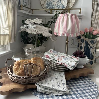 Glass Cloche Covered Wicker Tray Small