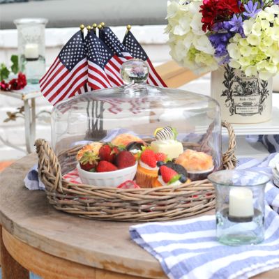 Glass Cloche Covered Wicker Tray