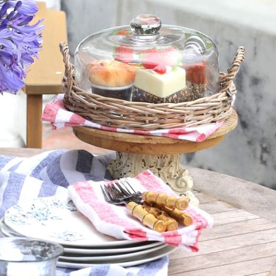 Glass Cloche Covered Wicker Tray