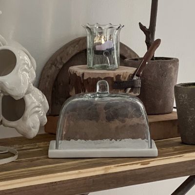 Glass Cloche on Marble Base Set