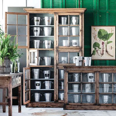 Glass Door Pine Farmhouse Display Cabinet