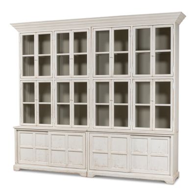 Glass Front Washed White Pine Bookcase