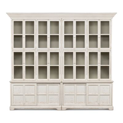 Glass Front Washed White Pine Bookcase