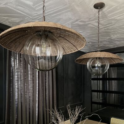 Glass Globe Pendant Light With Rattan