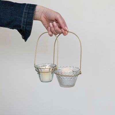 Glass Pail Votive Holder Set of 2