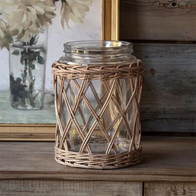 Glass Vase With Rattan Cover 11 Inch