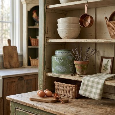 Glazed Botanical Green Ginger Jar with Lid
