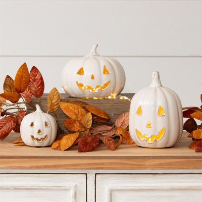 Glazed Ceramic Jack O Lantern Set of 3