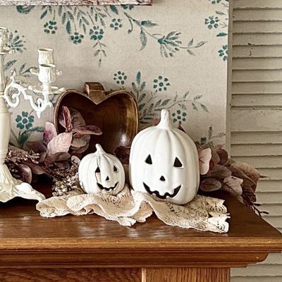 Glazed Ceramic Jack O Lantern Set of 3