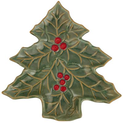 Glazed Holly Berry Tree Plate Set of 2