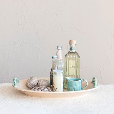 Glazed Oval Platter With Painted Handles