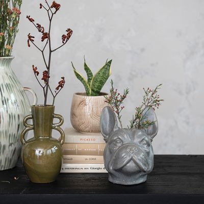 Glazed Stoneware French Bulldog Vase