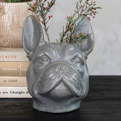 Glazed Stoneware French Bulldog Vase