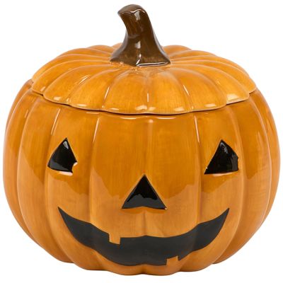 Glazed Stoneware Lidded Jack O Lantern Jar
