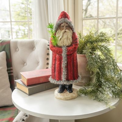 Glittered Belsnickel With Holly Branch Red 15 Inch