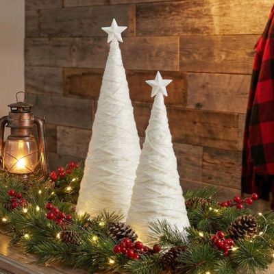 Glittered Cone Yarn Christmas Tree Set of 2