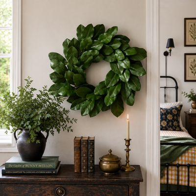 Glossy Faux Magnolia Leaf Wreath