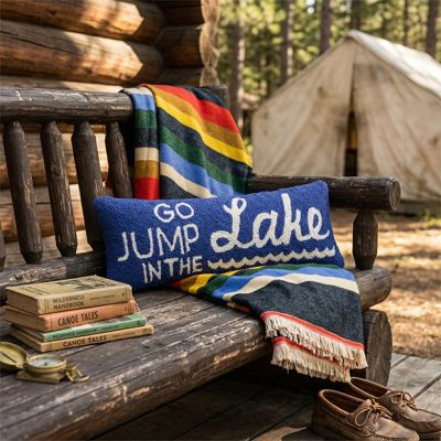 Go Jump in the Lake Wool Hooked Accent Pillow