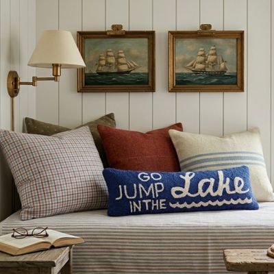 Go Jump in the Lake Wool Hooked Accent Pillow