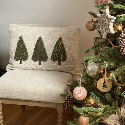 Gold Beaded Evergreen Tree Lumbar Pillow