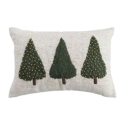 Gold Beaded Evergreen Tree Lumbar Pillow