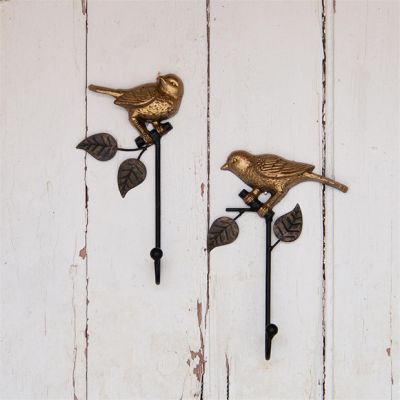 Gold Bird Iron Wall Hook Set of 2