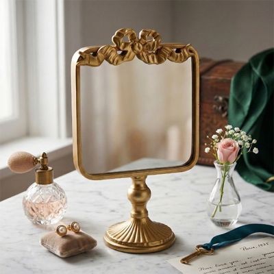 Gold Bow Pedestal Vanity Mirror