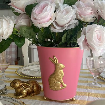 Gold Bunny Pink Cache Pot Set of 2