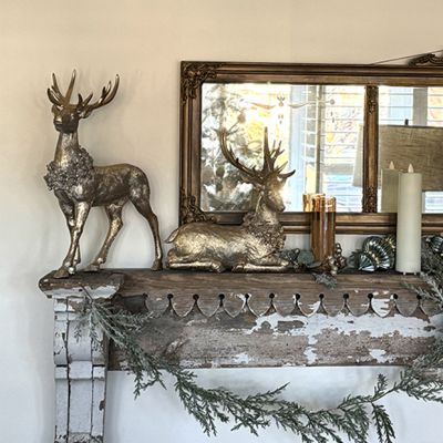 Gold Deer with Wreath Set of 2