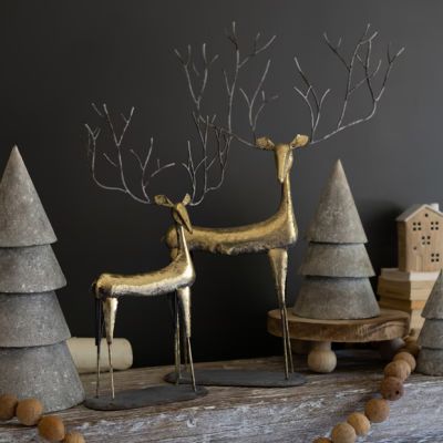 Gold Finish Christmas Deer Figurines Set of 2