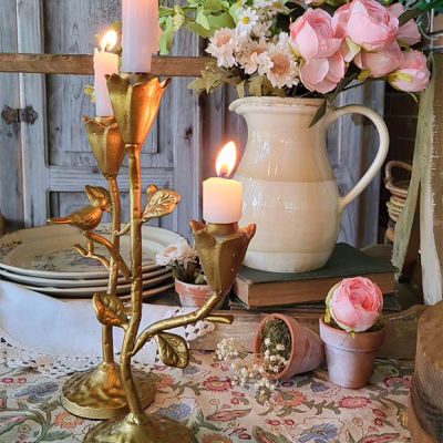 Gold Finish Flower and Bird Taper Holder
